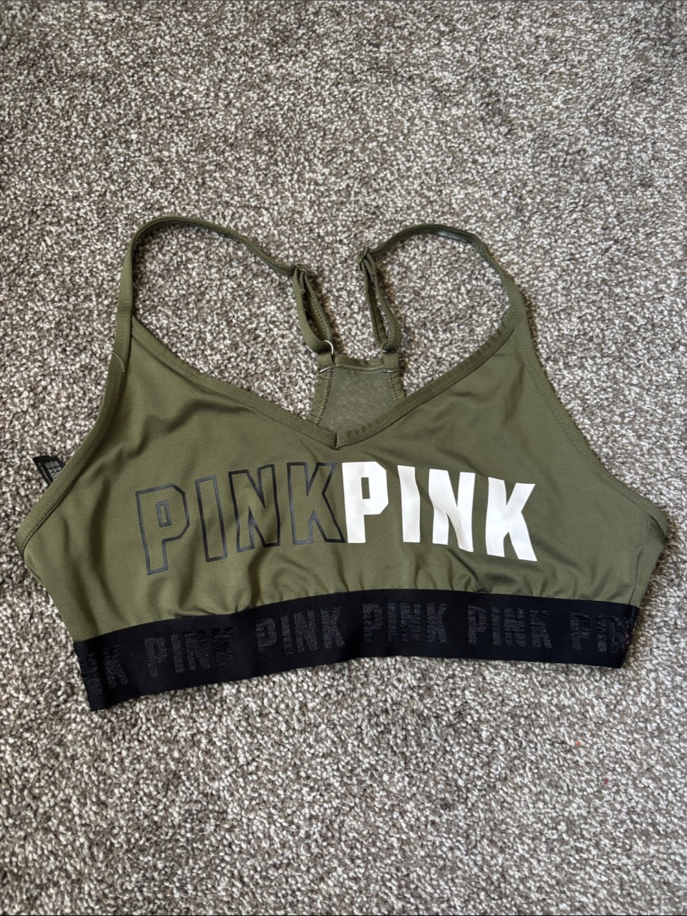 PINK Victoria's Secret Olive Green Racerback Logo Sports Bralette